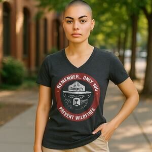 SMOKEY THE BEAR "Only You Prevent Wildfires" Dark Gray T-Shirt Top ~ Women's XS